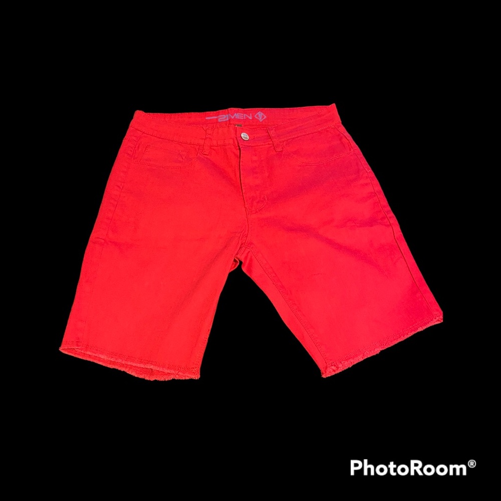 FOREVER 21 Men Cut-Off Denim Shorts in Red (Size 32)